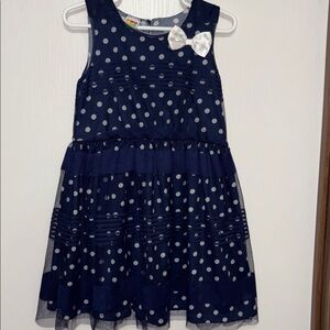 Healthtex Girls Navy Blue Polka Dot Dress Size 5T Party Bow Cute Coquette Tulle